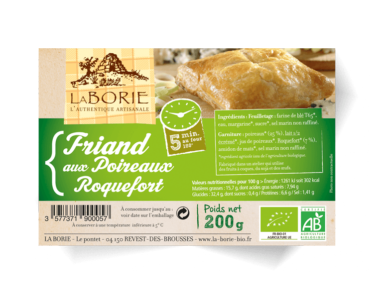 Friand aux poireaux-roquefort La Borie bio packaging