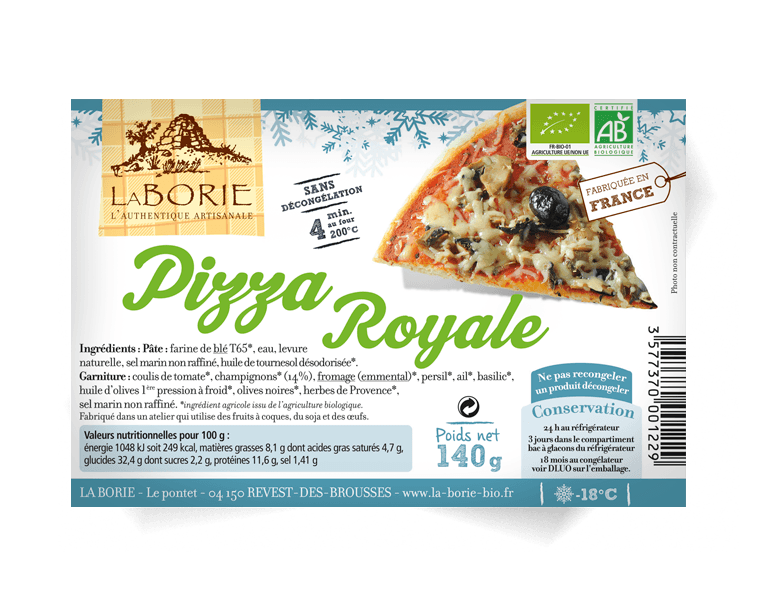 Pizza royale part surgelée La Borie bio packaging grand