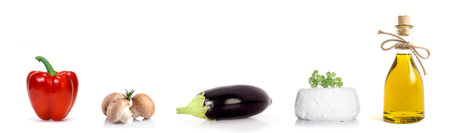Poivrons - champignons - aubergine - fromage - huile d'olive